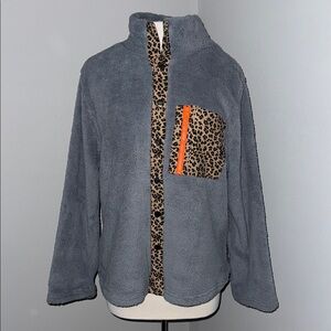 BiBi Kids Fleece Jacket with Leopard and Orange Detail